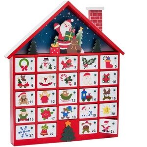 Kurt Adler C6300 Wooden Santa House Advent Calendar 16” New